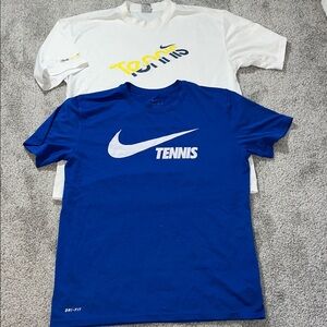 2-Nike Dri-Fit Tennis T Shirt Duke Royal blue & White big Swoosh print men’s L